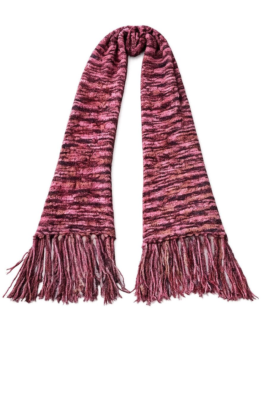 St. John Multicolor Knit Fringe Scarf Pink Brown Purple Oblong Wrap Artwear Boho